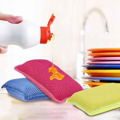 Superio Miracle Microfiber Sponges for Kitchen 3-Pack Red Yellow Blue, Kosher Non-Scratch Sponge Scrubber Heavy Duty Multi-Purpose Cleaning of Dishes, Pots, Pans and Counter tops, Machine Washable