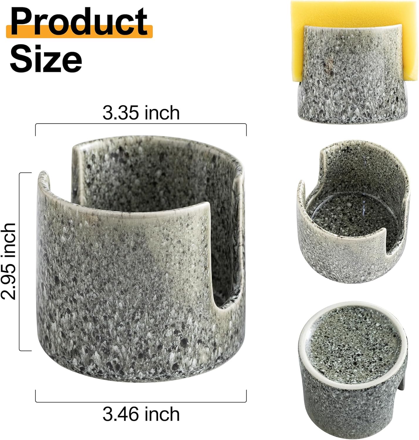 Zoeeker Sponge Holder for Kitchen Sink, Ceramic Dish Sponge Dish Rack Scrubby Caddy Kitchen Organizer Cute Sink Caddy Organizer, Farmhouse Decor, Speckled Glaze
