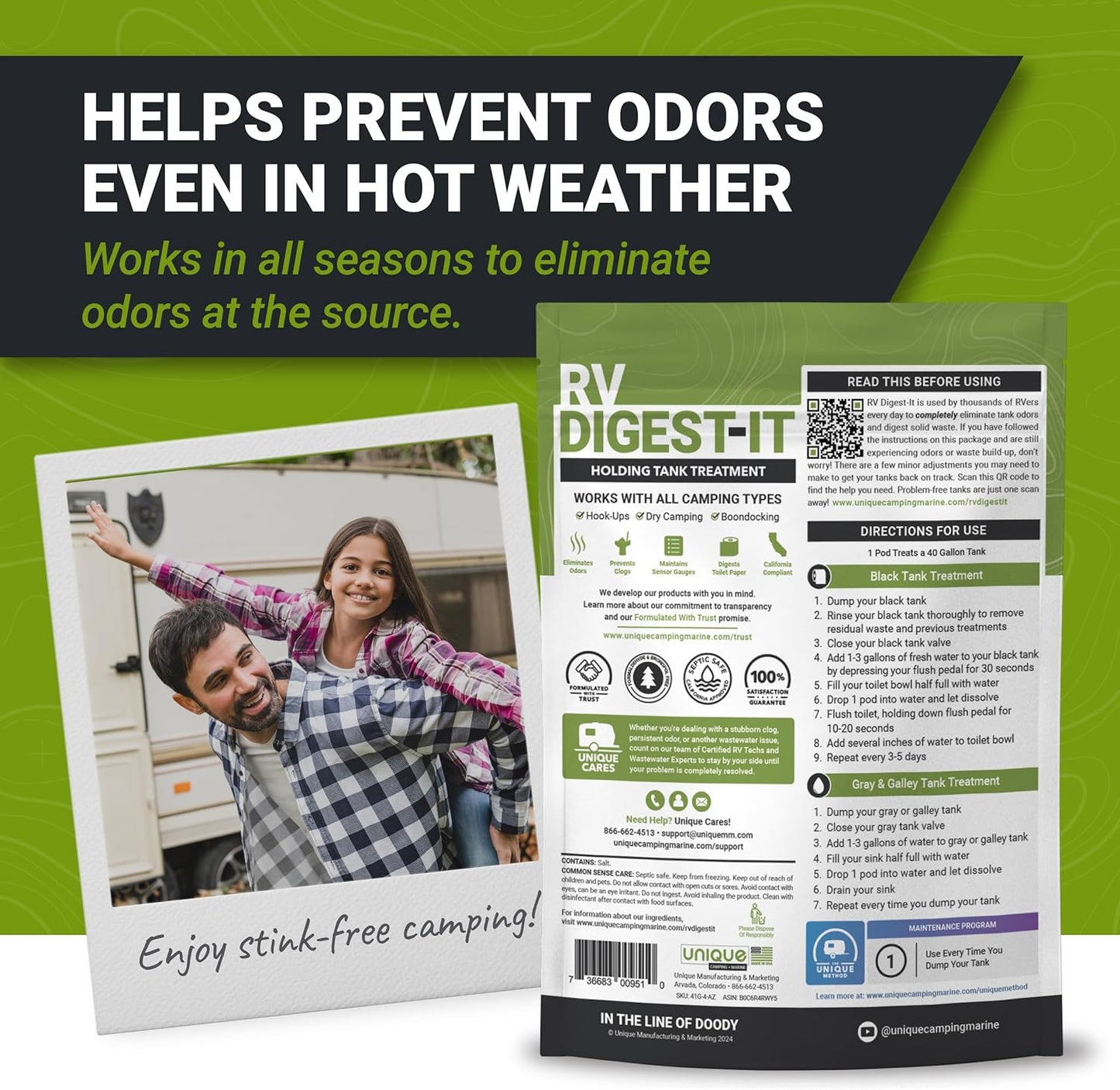 Unique RV Digest-It Plus RV Tank Treatment Pods – 16 Treatments, Breaks Down Waste & Toilet Paper + Eliminates Odors at Source, RV Black Tank Treatment