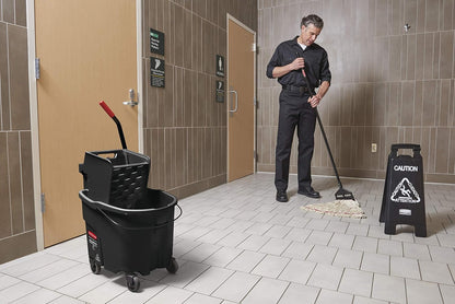 Rubbermaid Commercial Products WaveBrake 35 QT Side-Press Mop Bucket and Wringer Combo on Wheels Red for Heavy-Duty Floor Cleaning