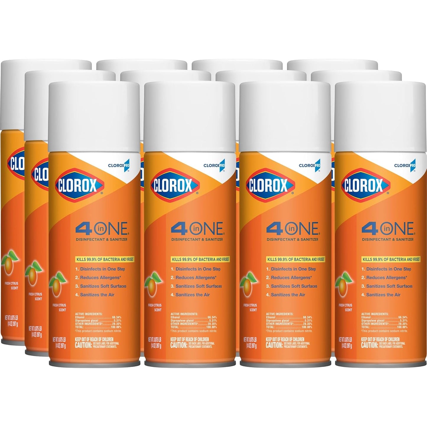 CloroxPro 4 in One Disinfecting Cleaner, Industrial Cleaning, 14 Ounce Spray Can, (12 Pack)