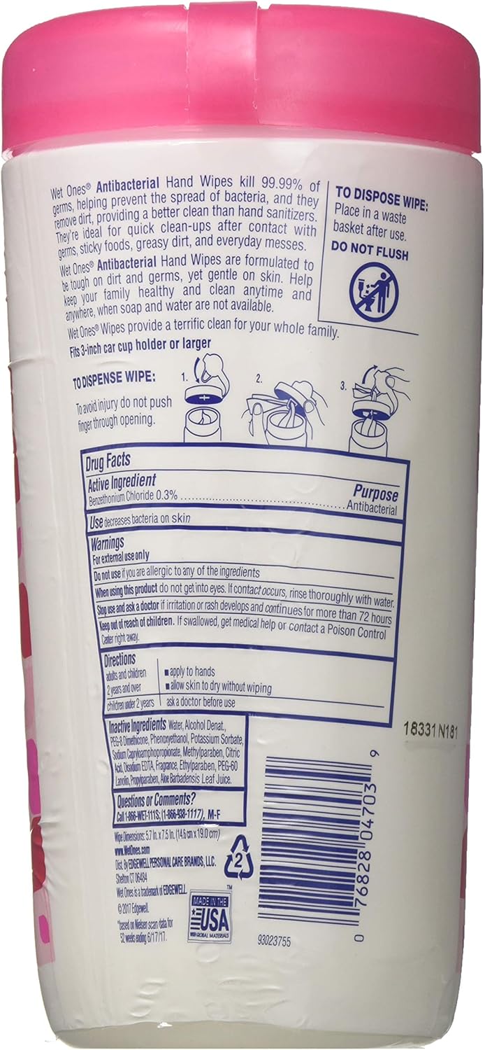 Wet Ones Antibacterial Hand Wipes, Tropical Splash Wipes, Antibacterial Wipes, Hand Sanitizer Wipes, Wet Ones Wipes, 40ct Canister