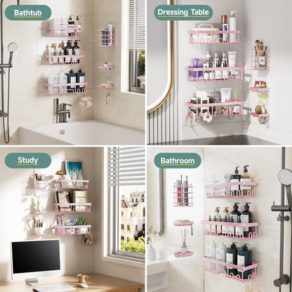 Veken Shower Caddy 6-Pack, Advanced Rustproof Design, No Drilling Adhesive Shelves, Rack with Soap Holder, Large Capacity Bathroom Organizers and Storage, Wall-Mounted, Gifts for Women Mom
