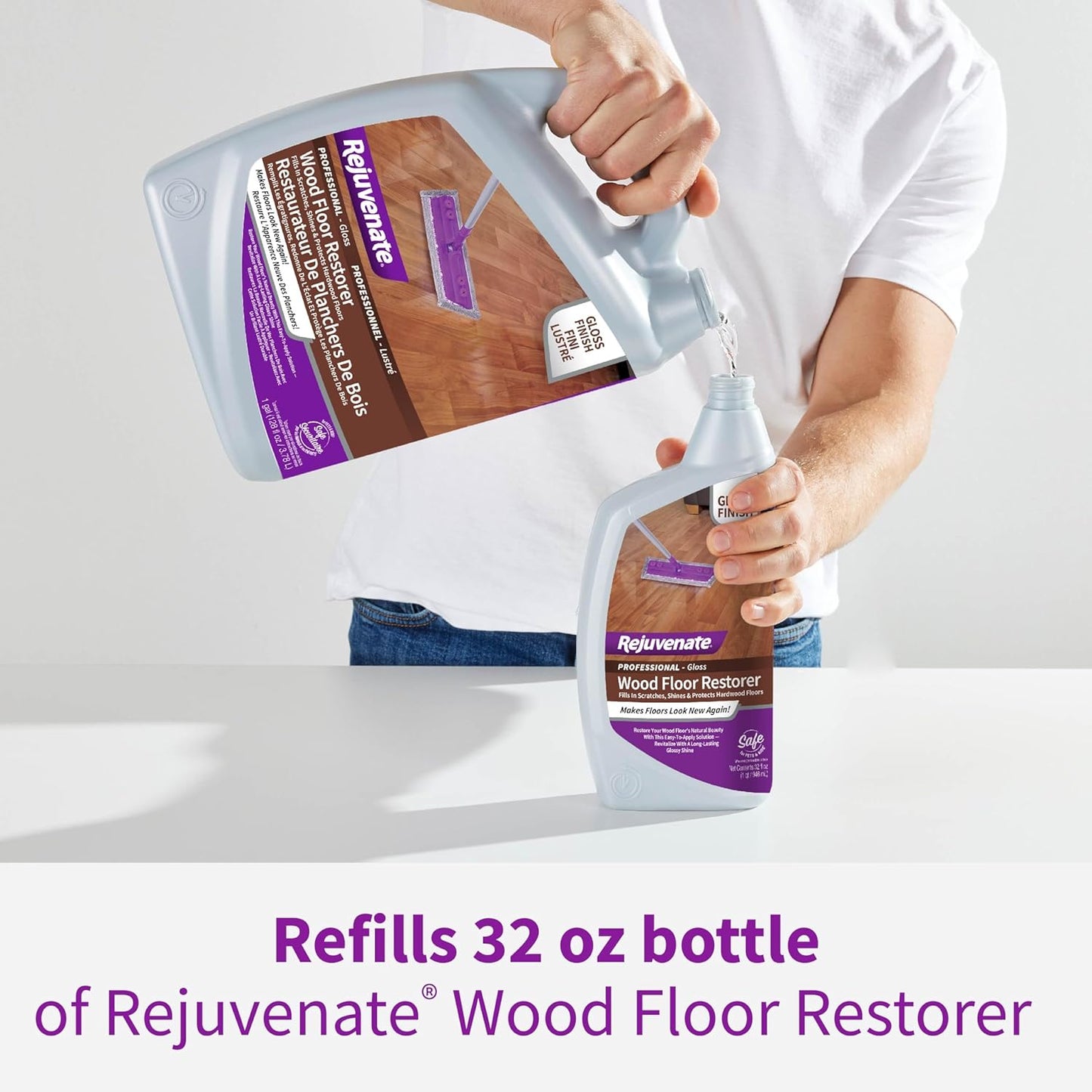 Rejuvenate Professional Wood Floor Restorer Fills Scratches, Shines And Protects Wood Flooring For A High Gloss Shine, 32 Ounces