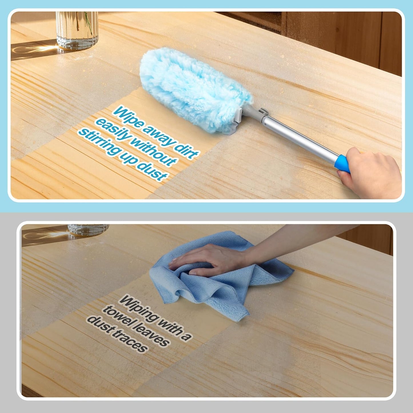 JEHONN Duster with 6 ft Extension Pole, 10 Refills Compatible with Swiffer Super Extendable Handle Heavy Duty Dusting Wand Starter Kit for Cleaning High Ceiling Fan Shelves Vent Window Blind