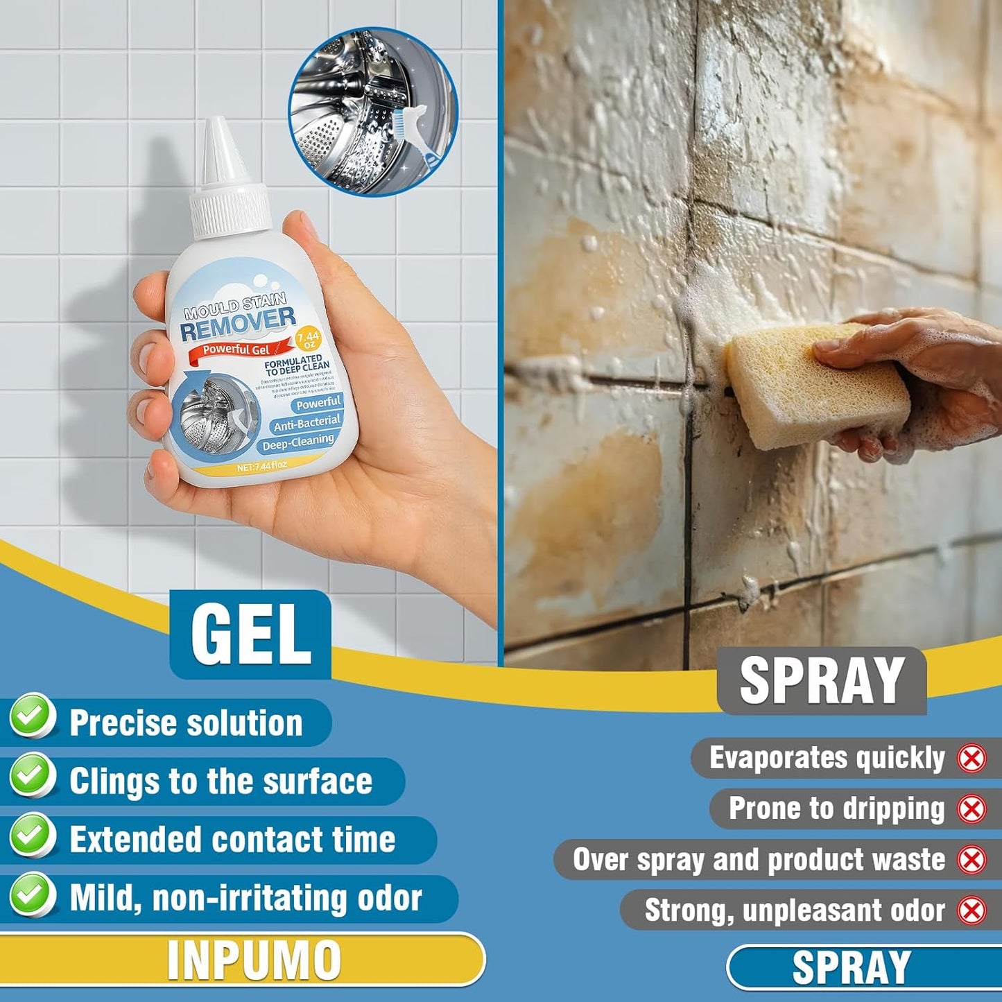 Mold Stain Remover Gel 7.44oz, Effective Washing Machine Cleaner, Household Cleaner for Bathroom Grout, Sink,Tile, Shower, Caulk