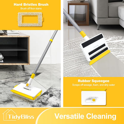 Baseboard Cleaner Tool with Handle, 55.9” Long Wall and Base Board Cleaning Mop, 4 Reusable Pads, 1 Stiff Bristle Scrubber Brush for Floorboard Ceiling Cabinet Window Bathroom (Yellow)