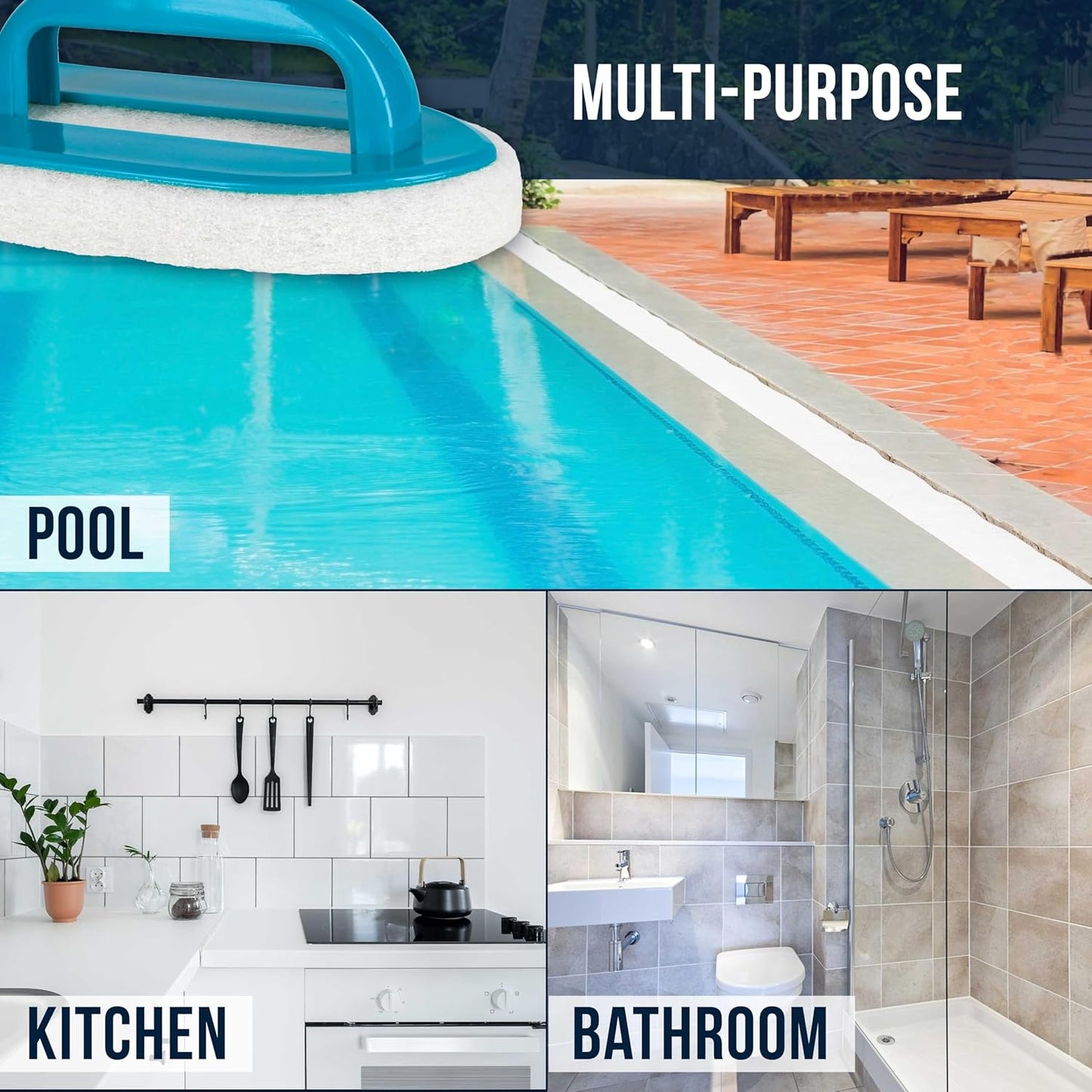 U.S. Pool Supply Hand-Held and Pool Pole Attachment Scrub Brushes - Surface Scrubbing Scouring Sponge Pads - Clean Pool Tile Grout Walls, Vinyl Liners, Spas, Remove Stains, Kitchen Bathroom Tub Shower