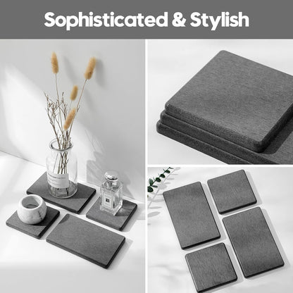 2PCS Water Absorbing Stone Drying Tray for Kitchen Counter & Bathroom Sink, Diatomite Faucet Splash Guard, Soap Dispenser Rack & Sponge Holder Caddy Organizer, Marble White (Printed Pattern), 9"x 3.5"