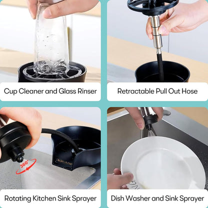 2 in1 Glass Rinser for Kitchen Sink - Stainless Steel Cup Cleaner - Counter Top Bottle Washer - Kitchen Sink Accessories - Attachements - Sink Sprayer (Nickel)