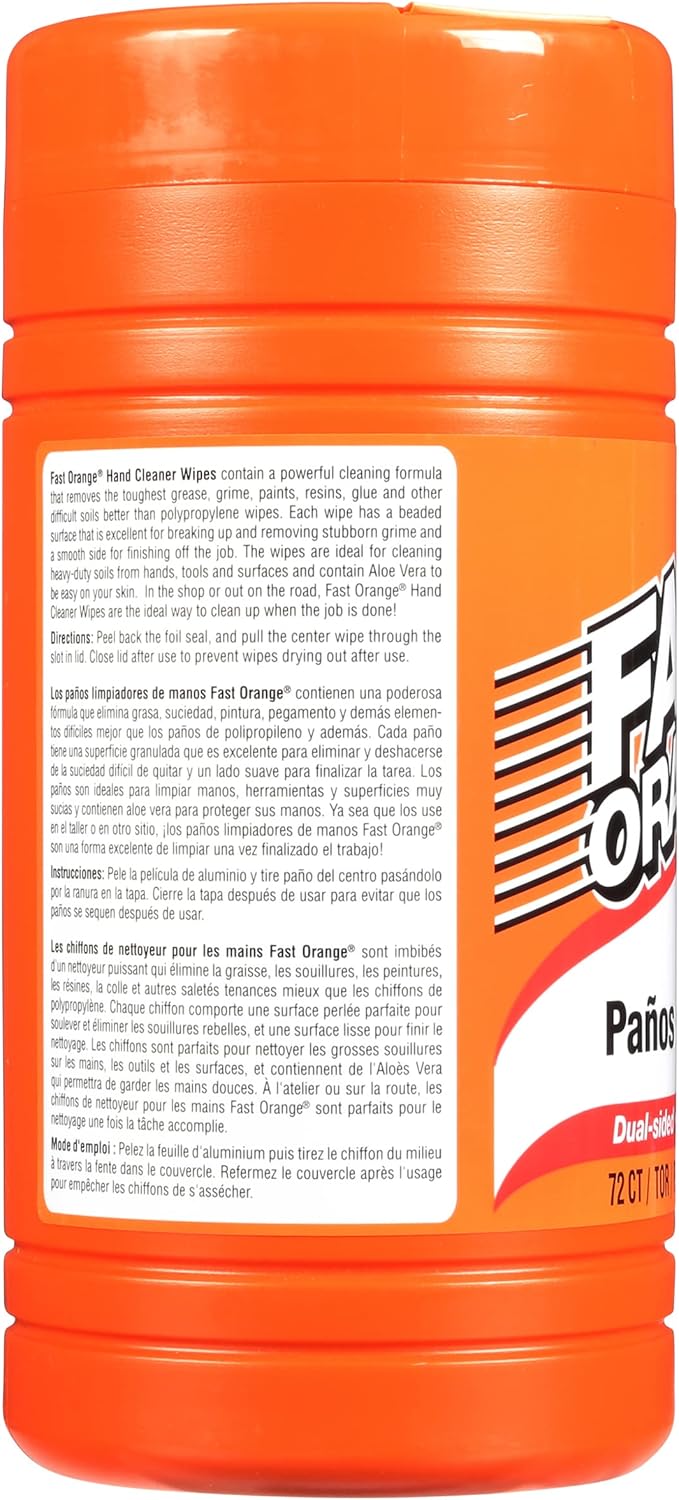 Fast Orange Heavy Duty Scrubbing Towels Removes Tough Grease, Grime, Paint, Resins, Glue and More, for Hands, Tools and Surfaces Without Sticky Residue, 72 ct