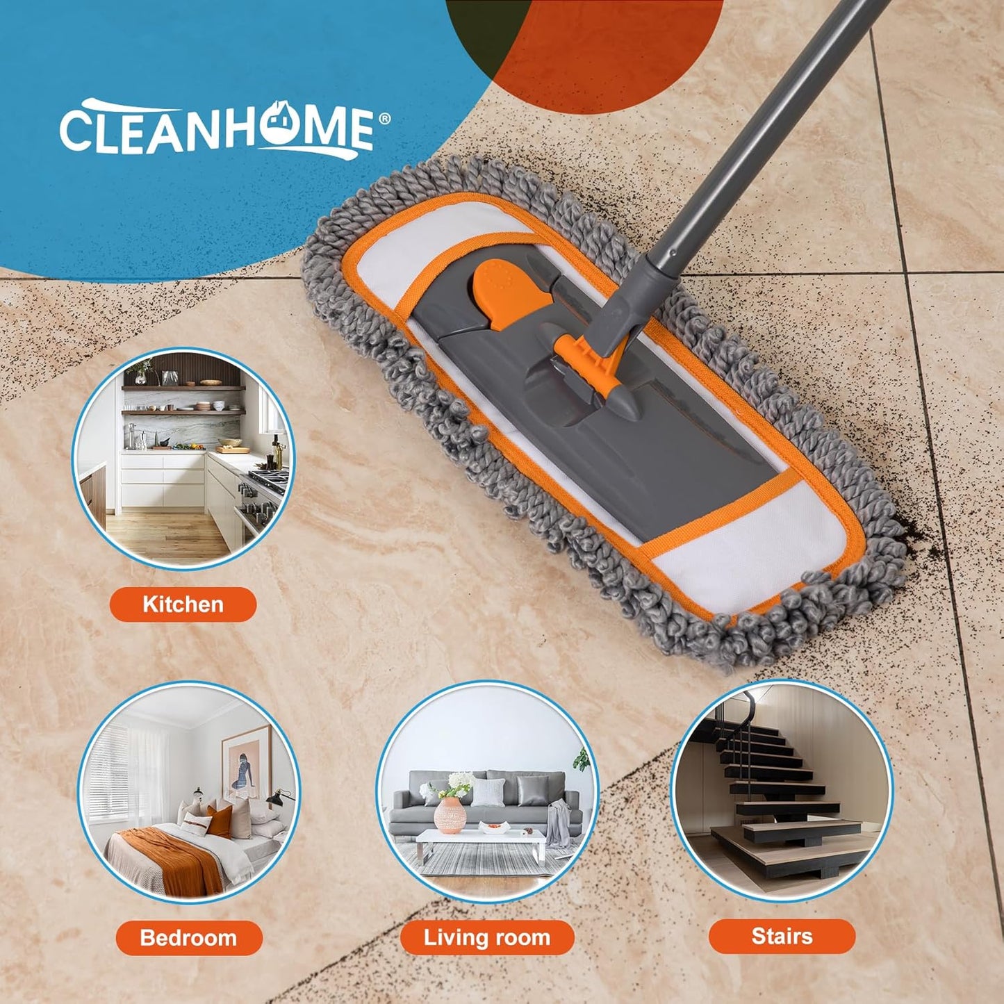 CLEANHOME Microfiber Mop Pads 4 Pieces for Floor Cleaning,Fit CLEANHOME Dust Mop: B09PBPGSJ3, Chenille Microfiber Replacement Pads