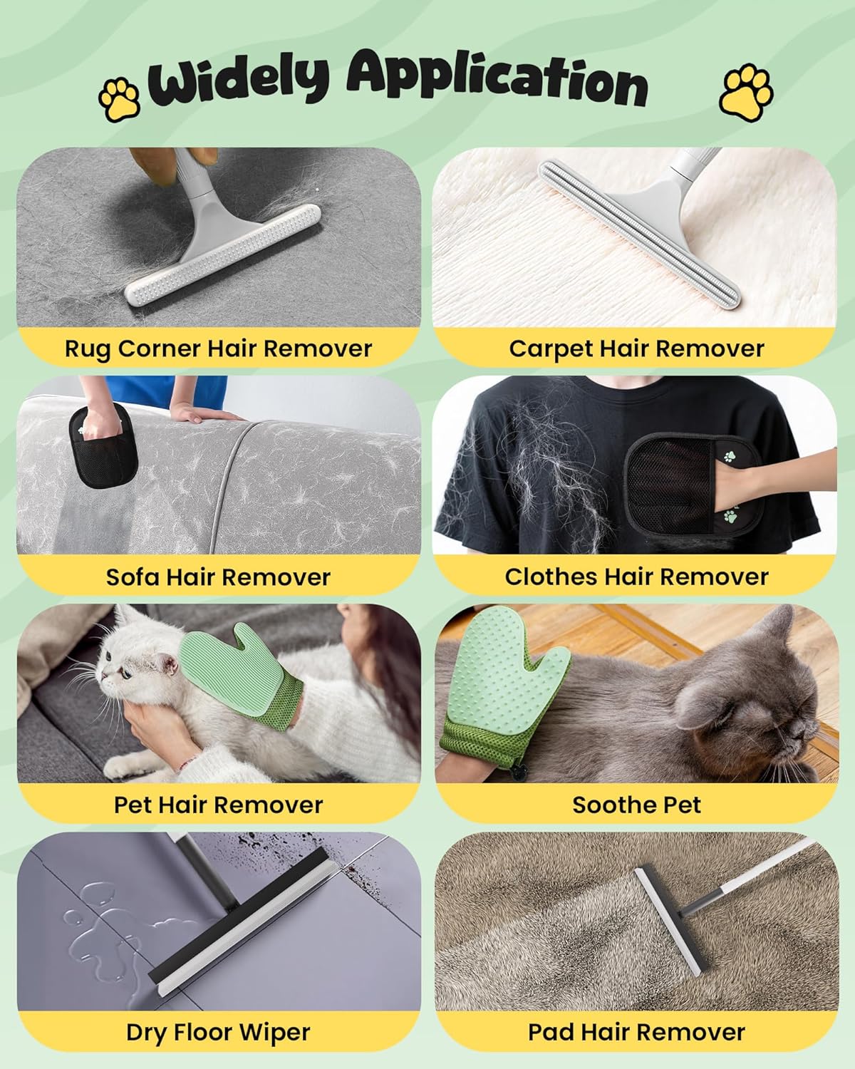 Carpet Rake for Pet Hair Removal Tool - 4 in 1 Pet Hair Remover Kit for Dog Cat Fur Remover, Contain 60" Adjustable Rubber Broom, Glove, Magic Brush and Scraper for Furniture,Short Pile Carpets, Mats