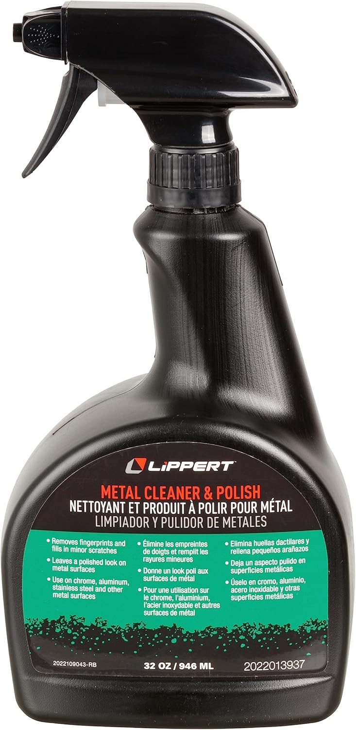 Lippert Boat Metal Cleaner and Polish for Interior and Exterior, 32 oz., Removes Fingerprints, Fills Minor Scratches, Use on Chrome, Aluminum, Stainless Steel, Easy Spray-On Application – 2022013937