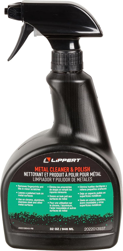 Lippert Boat Metal Cleaner and Polish for Interior and Exterior, 32 oz., Removes Fingerprints, Fills Minor Scratches, Use on Chrome, Aluminum, Stainless Steel, Easy Spray-On Application – 2022013937