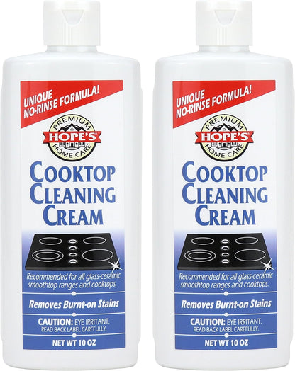 HOPE'S Cooktop Cleaning Cream, Fast Acting No-Rinse Cooktop Cleaner for Glass Ceramic Cooktops and Stoves, Removes Burnt-on Stains, 10 Oz Net Weight (8 Fl Oz), Pack of 1