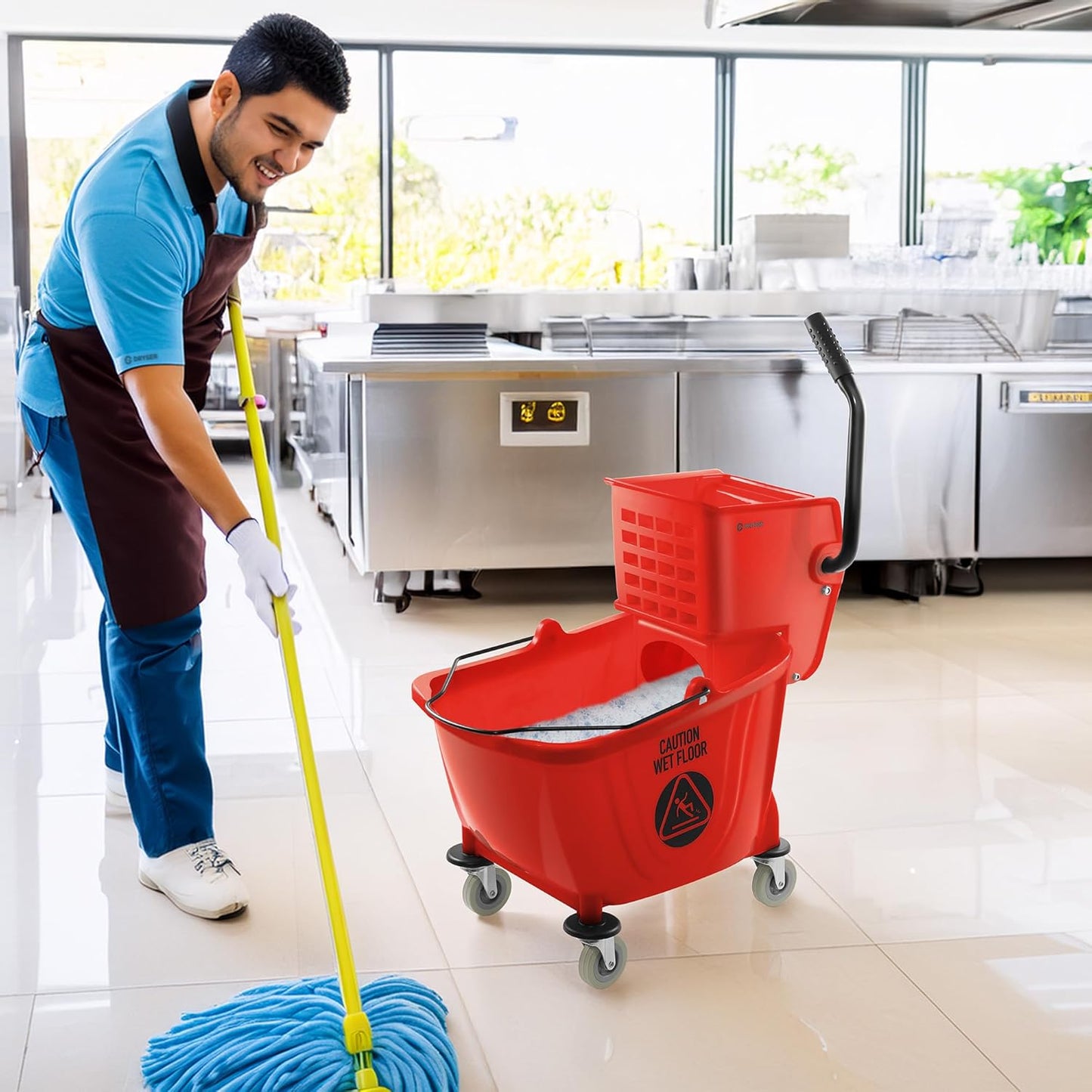 Dryser Commercial Side Press Wringer Combo Mop Bucket, 33 Quart, Blue