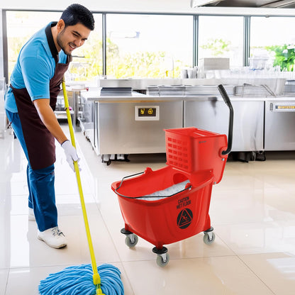 Dryser Commercial Side Press Wringer Combo Mop Bucket, 33 Quart, Blue