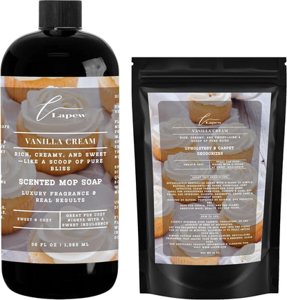 Lapew Black Sea Scented Cleaning Bundle | Carpet Deodorizer Powder (16 oz) & Mop Soap Concentrate (36 oz) | Pet-Friendly Odor Eliminator - Colors A