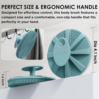 INNERNEED Food-Grade Soft Silicone Body Scrubber Shower Brush Handheld Cleansing Skin Brush, Gentle Exfoliating and Lather Well (Black)