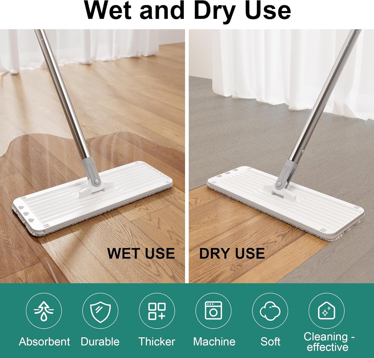 Microfiber Mop Pads, Reusable Mop Pads for Wood Floor, Compatible with JOYMOOP Mop and Bucket Set, Wet Pads Refill - 4 Pack