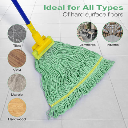 Matthew Cleaning Heavy Duty Mop Head Commercial Replacement for General and Floor Cleaning , Wet Industrial Blue Cotton Looped End String Head Refill (Pack of 6) Blue