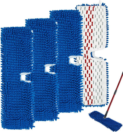 4 Pack Mop Heads Replacements Compatible with O-cedar Dual-Action Flip Mop,Microfiber&Chenille Mop Replace Head for Dry/Wet Use,Double-sided,Reusable and Washable Dust Mop Refills for Floor Cleaning
