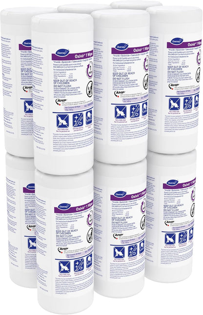 Oxivir Diversey 1 Disinfectant Wipes, AHP Hydrogen Peroxide Cleaner, Multi-Surface Cleaner for Home & Commercial Use, Medium Wipes, 60 Count Slim Canister
