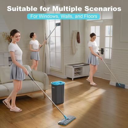 JOYMOOP Flat Mops, Microfiber Mop for Floor Cleaning and Wall Cleaner, 50" Mop Handle with Flexible 13" Flat Head with a Microfiber Mop Pad - White