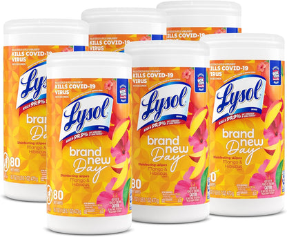 Lysol Brand New Day Disinfecting Wipes - Mango Scent - 80 / Canister - 6 / Carton - White