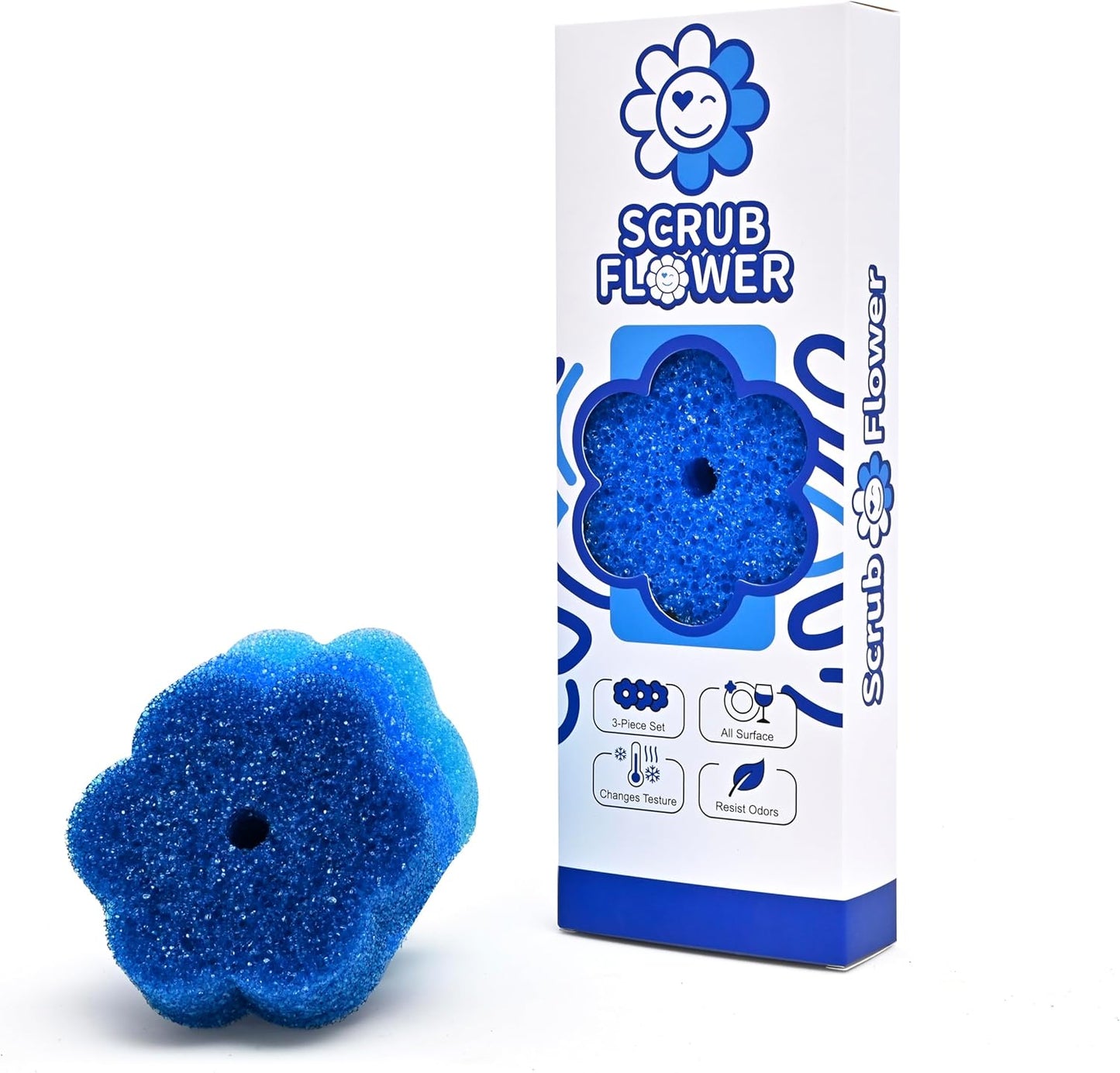 Scrub Flower Temperature Sensitive Sponges -Non-Scratch Scrubbers for Kitchen & Home - Firm in Cold & Soft in Warm Water - Odor Resistant Color-Coded Dish Sponges (Lavender Mist, 3 Count)