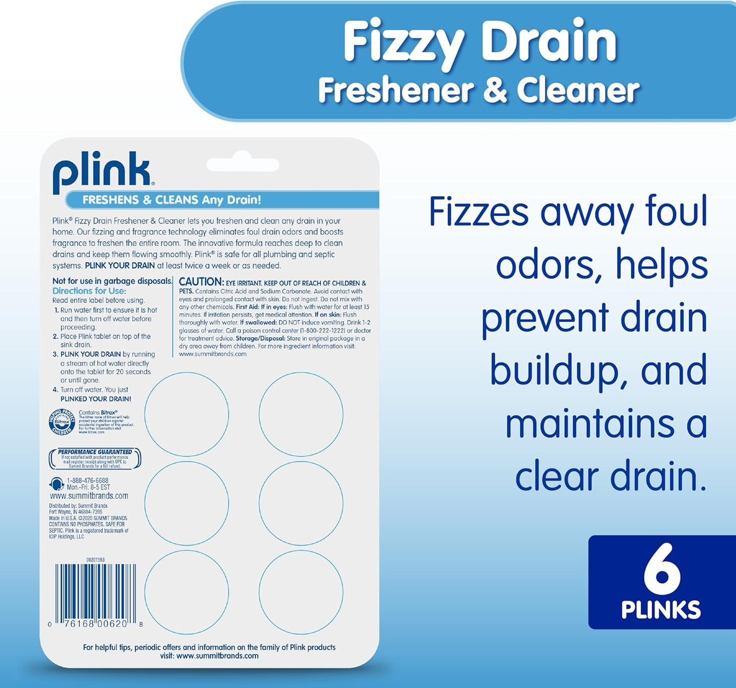 Plink Fizzy Drain Cleaner and Freshener, Prevents Drain Clogs and Buildup, Removes Odors from Bathroom and Kitchen Sinks, Septic-Friendly, Made in the USA, Lemon Scent, 18 Tablets