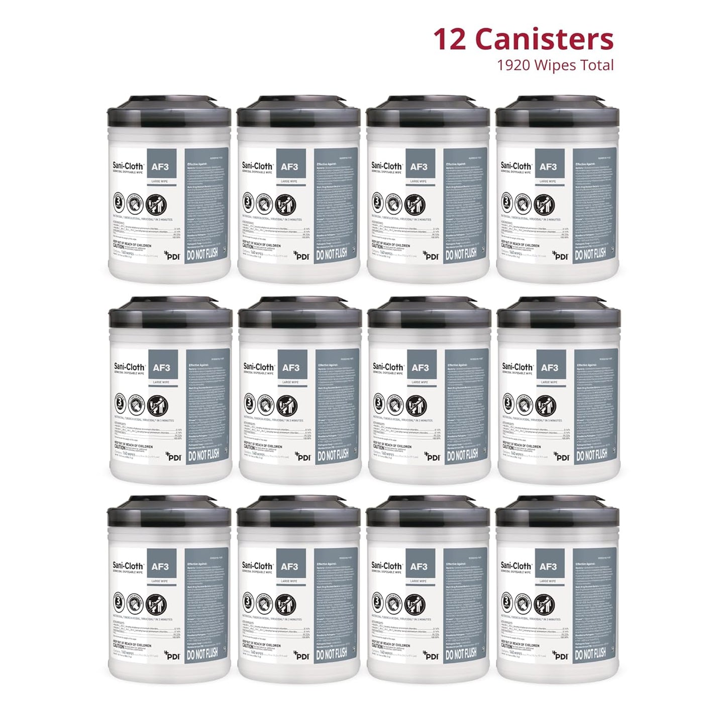 PDI Sani-Cloth AF3 Alcohol & Fragrance Free Disinfecting Wipes, 12 Pack, 160 Wipes Each, Multi-Surface Germicidal Cleaning, Large, 6" x 6.75" Size (Pack of 1920)