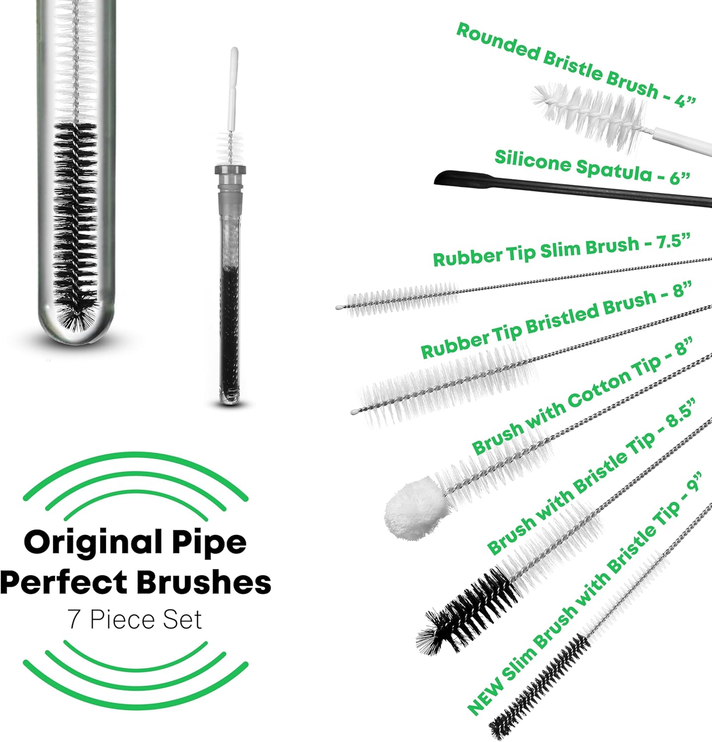 Pipe Perfect Original Cleaning Brush Set – Multi-Size Detail Brushes for Glass, Bottle, Tube & Narrow Openings | Deep Cleaning Kit for Hard-to-Reach Areas | Durable Reusable (Original Pack)