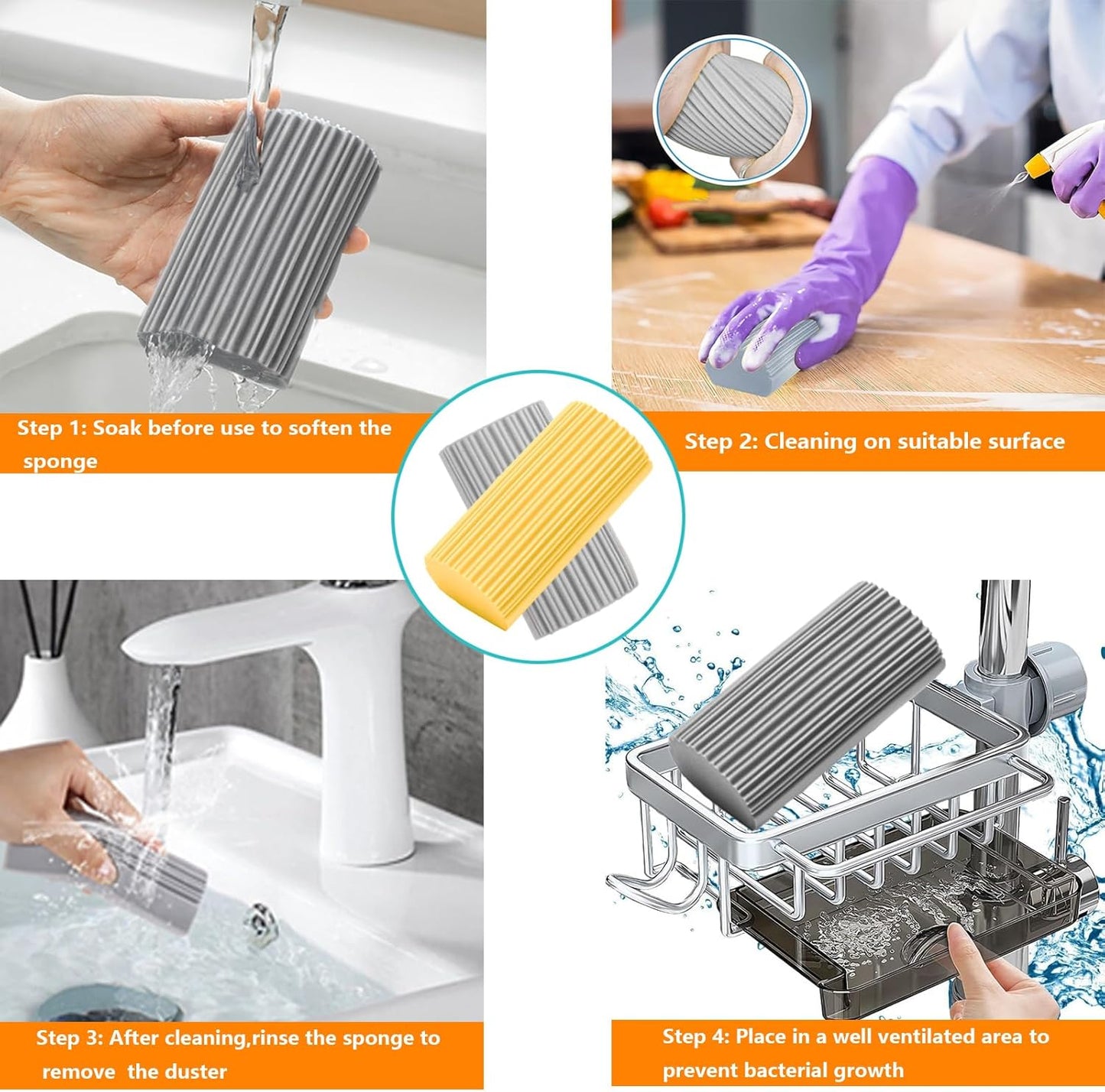 6-Pack Damp Clean Duster Sponge,Magic Sponge Eraser for Housekeeping,Reusable Cleaning Sponge for Blinds,Vents,Mirrors,Glass, Baseboards,Window Track Grooves and Railings (Green)