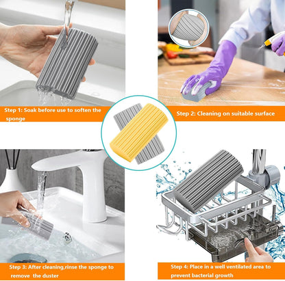 6-Pack Damp Clean Duster Sponge,Magic Sponge Eraser for Housekeeping,Reusable Cleaning Sponge for Blinds,Vents,Mirrors,Glass, Baseboards,Window Track Grooves and Railings (Green)