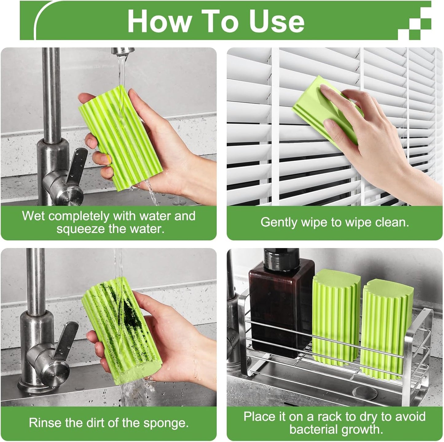 Jeymei 4-Pack Damp Clean Duster Sponge,Gray Damp Dusting Sponge,Duster Baseboard Cleaner Sponge with Ridges,Reusable Wet Duster Sponge,Household Cleaning Sponges for Blinds,Window Track Grooves