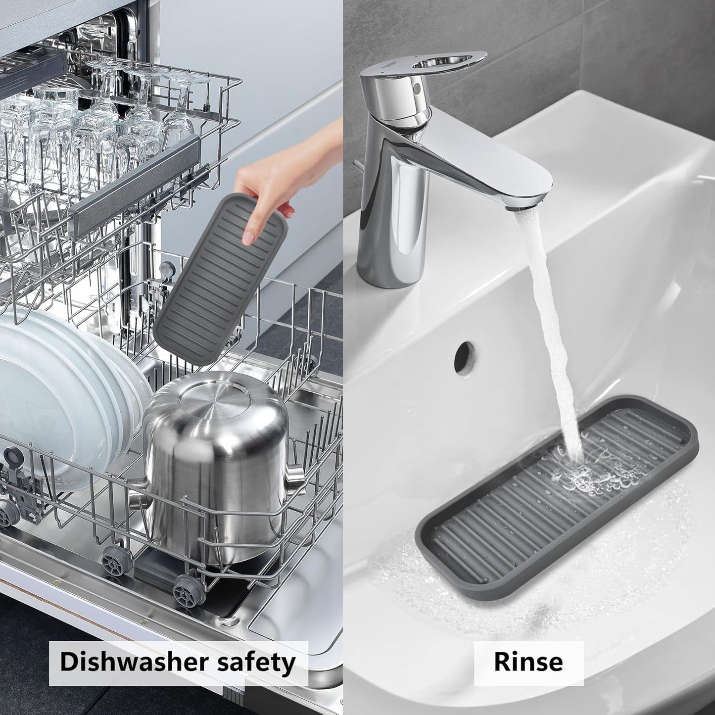 Silicone Sponge Holder Kitchen Sink Organizer Tray Dish Caddy Soap Dispenser, Scrubber Spoon Holder,Dishwashing Accessories 2 Pack (White)