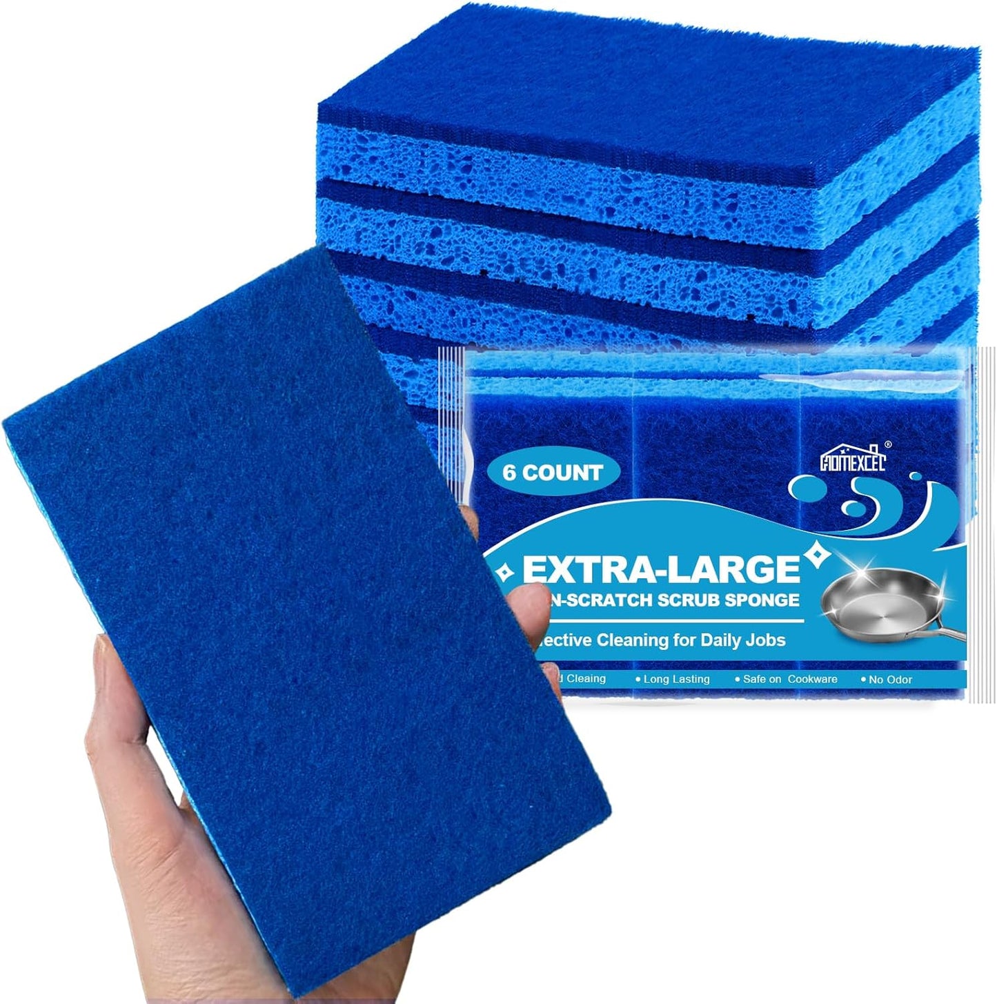 HOMEXCEL Sponges Kitchen 12pcs, Non-Scratch Scrub Dish Sponge Safe on Non-Stick Cookware, Dual Sided Cleaning Sponges for Kitchen, Household, Bathroom and More