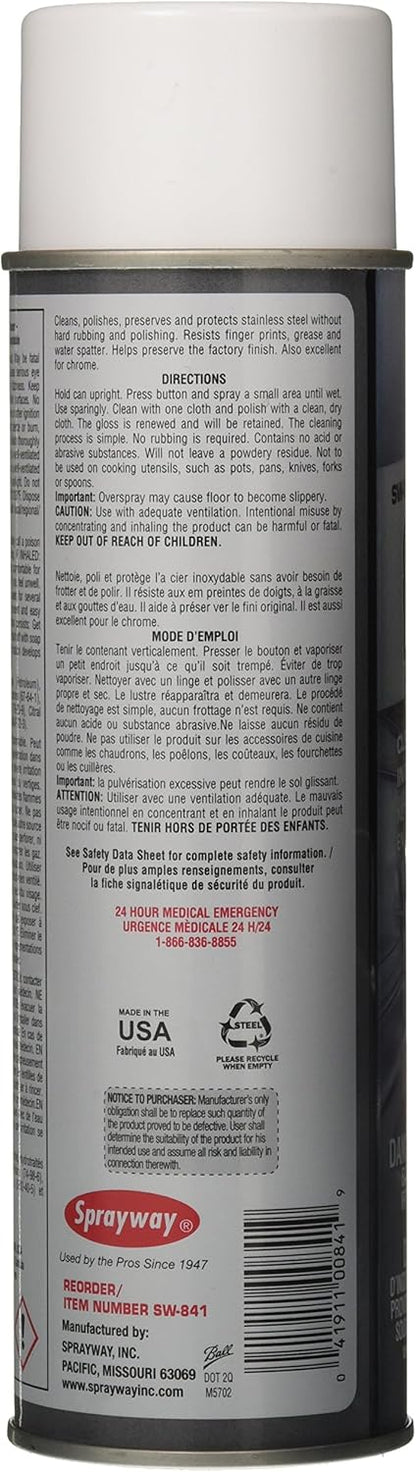 Sprayway SW841R Oil-based Stainless Steel Cleaner and Polish, Protects and Preserves, Resists Streaks and Finger prints, 15 Oz.