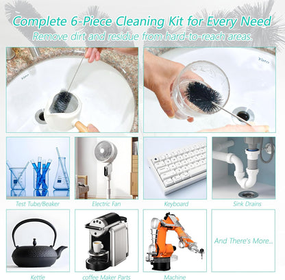 6 Pcs Straw Cleaner Brush Set, 12 Inch Long Pipe Tube Bottle Brushes for Narrow Neck Bottles, Hummingbird Feeders, Coffee Maker, Glass Cups - Includes Detachable Keyring