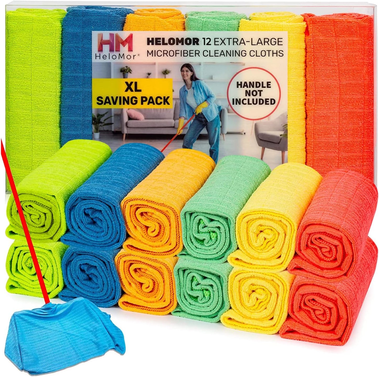 HELOMOR 3 Extra Large Microfiber Cleaning Cloths, 30"x18" Floor Towels for Squeegee Mop, Reusable Multi-Purpose Cleaning Rags for House, Kitchen, Car & Windows, Highly Absorbent, Lint-Free