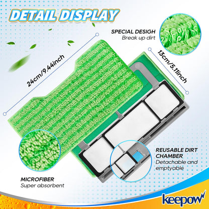 KEEPOW Reusable Mop Replacement Pads Compatible with Shark Vac Mop VM252 VM200 VC205 VM250 VM180 VM401 QM250 VM190, Washable Vacuum Mop Pad Refills, Upgraded Design of Dirt Chamber (1+3+6 Pads)