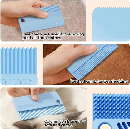 Silicone Pet Hair Removal Tool 2-in-1 Dog Cat Brush for Shedding & Lint Remover for Couch Carpet 2 Pack Pet Supplies (Pink and Blue)