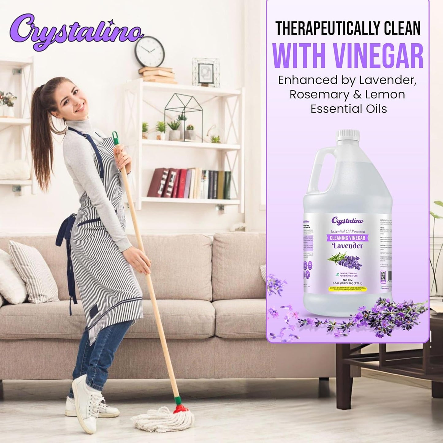 6% Cleaning Vinegar Cleaner (1 Gallon) Eucalyptus Essential Oil Powered for Home, White Industrial Vinegar for Cleaning Purpose and Laundry, Vinager, Vinagre Blanco de Limpieza, Vinger