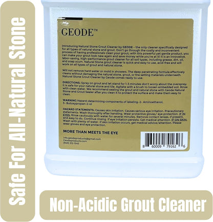 GEODE Natural Stone Grout Cleaner & Brush for tile floors - non-damaging, safe for Marble, Limestone, Travertine, Ceramic - Industrial Strength Tile, Stain Remover, Powerful Formula (32 oz)