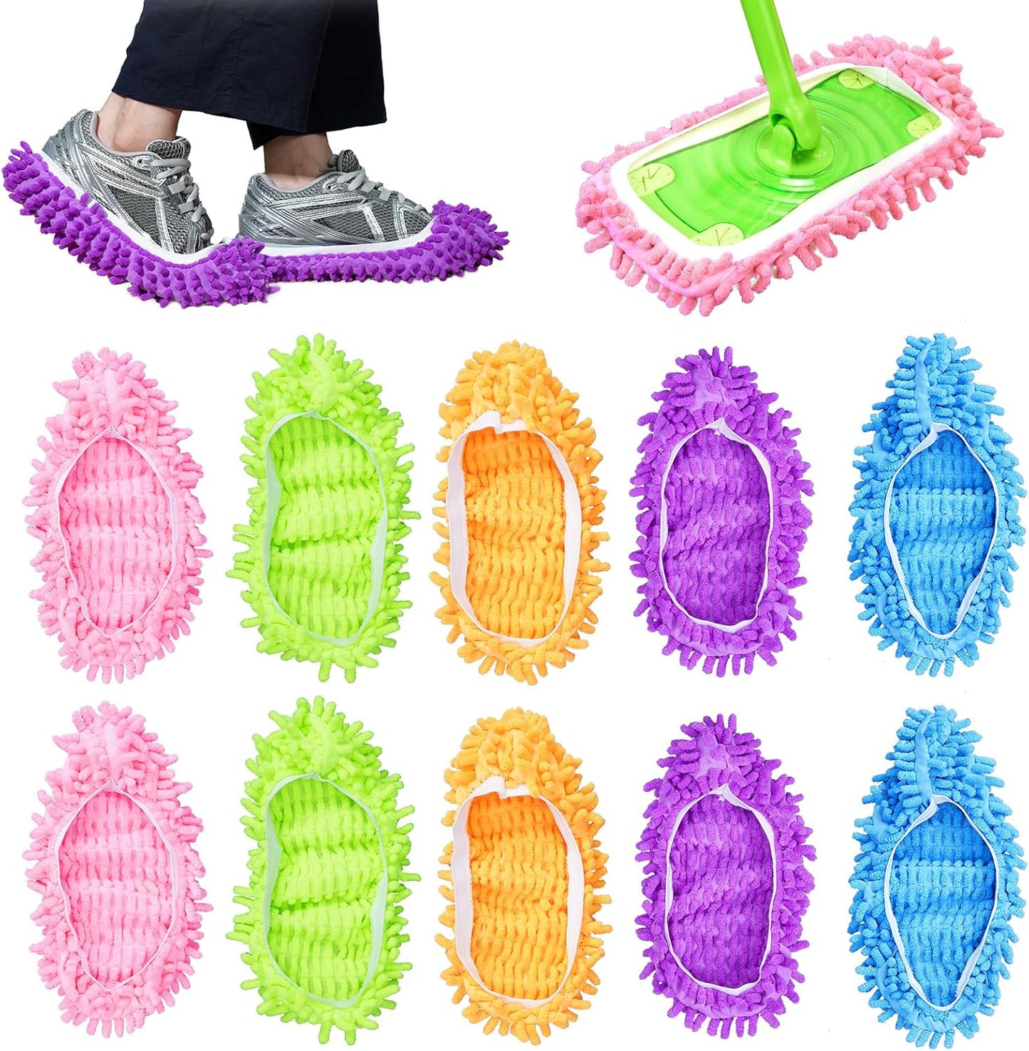 6 Mop Slippers for Floor Cleaning Mop Socks for Women Washable Mopping Socks Feet Foot Slippers Dust Mopping Shoes Microfiber Moppers Slippers for Women Men House Cleaning (3 Pairs)