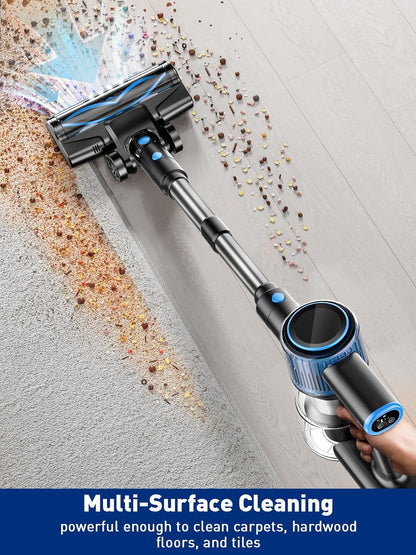 VOKENE Cordless Vacuum Cleaner, 8 in 1 Powerful Suction Lightweight Vacuum Cleaner for Home, LED Display, 3 Suction Modes, 45Mins Detachable Battery Vacuum for Hard Floor Carpet Pet Hair