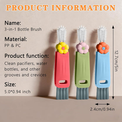 3 in 1 Cup Lid Gap Cleaning Brush Set, Multifunctional Insulation Bottle Cleaning Brush, Cup Lid Gap Cleaner, Home Kitchen Crevice Brush Cleaning Tools