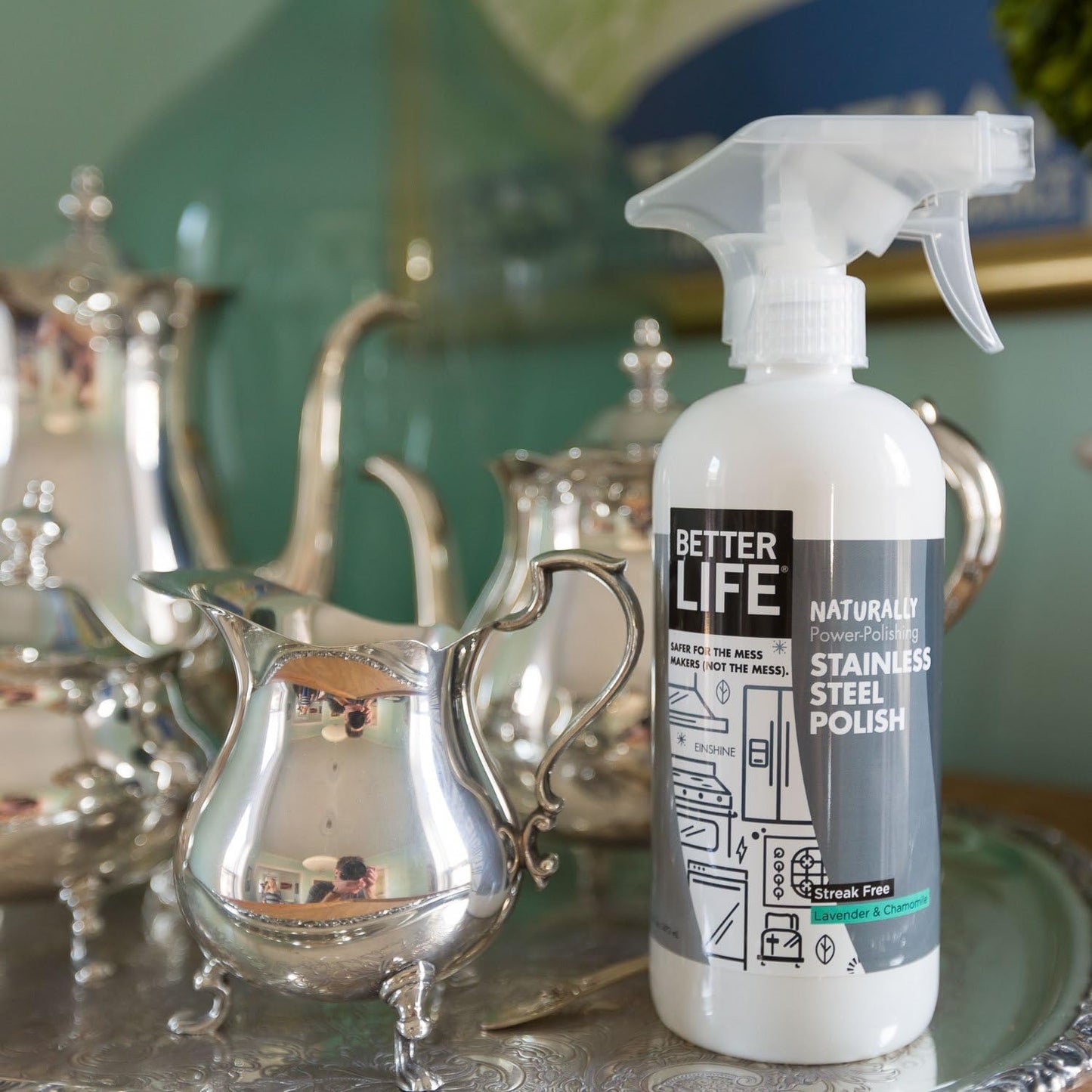 BETTER LIFE Stainless Steel Cleaner - 2 Pack 16 oz Streak-Free Stainless Steel Polish for Kitchen Sinks, Stoves, Metal Appliance, Refrigerator - Removes Grease & Water Stains - Chamomile-Lavender